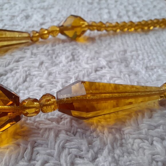 Vintage Yellow Amber Glass Bead Necklace Art Deco Choker Faceted 17.5" - Picture 6 of 14